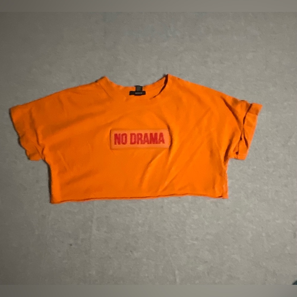 Forever 21 No Drama 3D PVC Patch Orange Crop Top L Embossed Graphic Streetwear - Picture 1 of 5